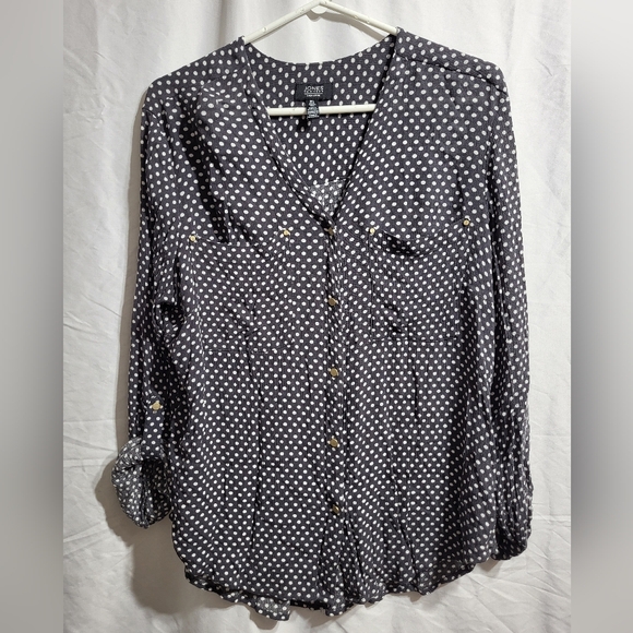 Jones New York Gray Polka Dot Button Down Shirt, Size Large - Picture 1 of 5